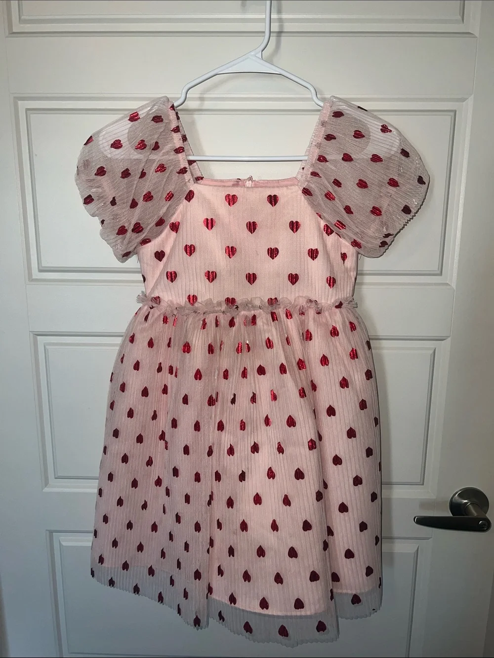 Kensie Girl Pink Dress with Red Heart Print and Puff Sleeves
